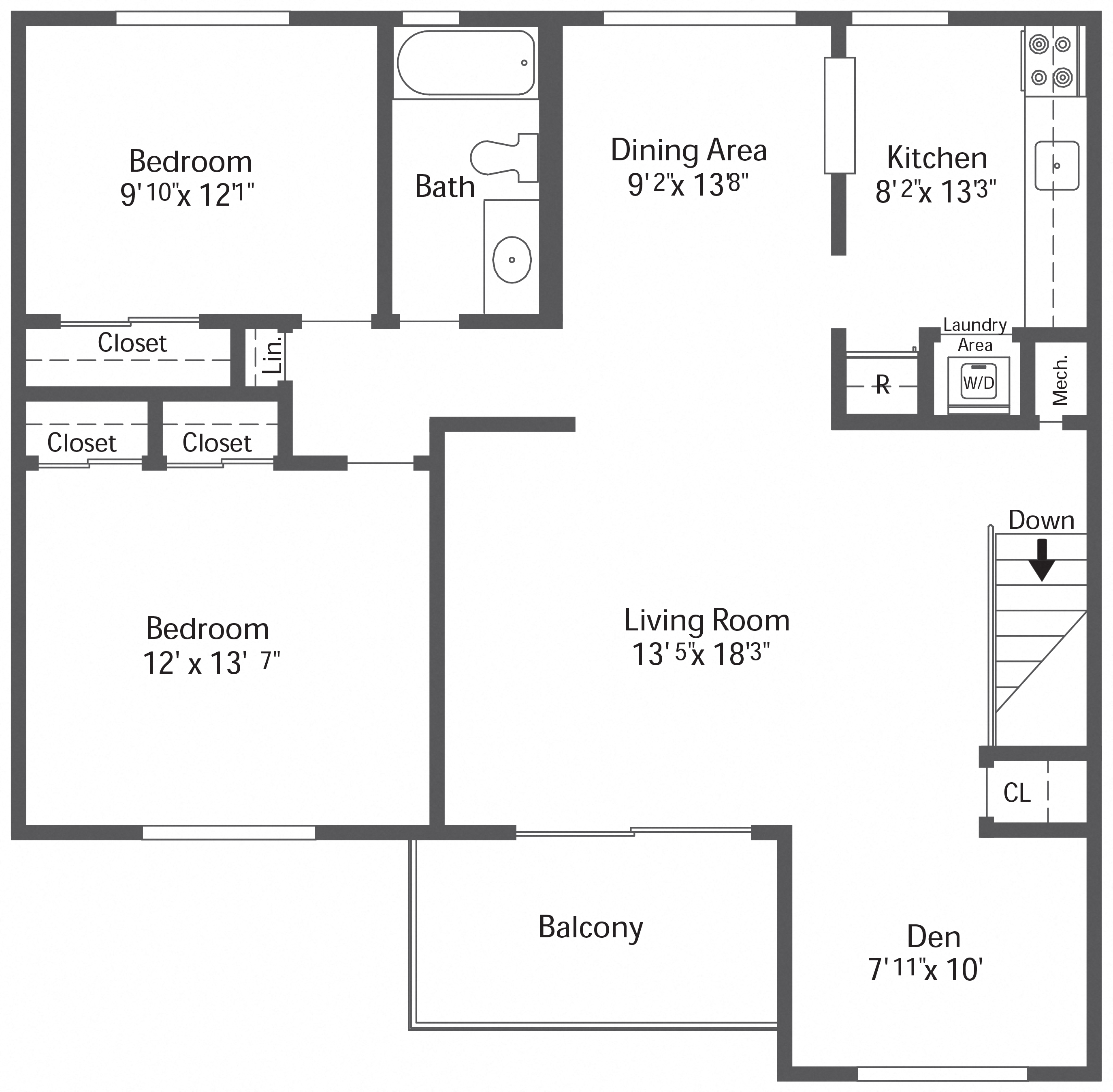 2BR 1BA (1055sf)