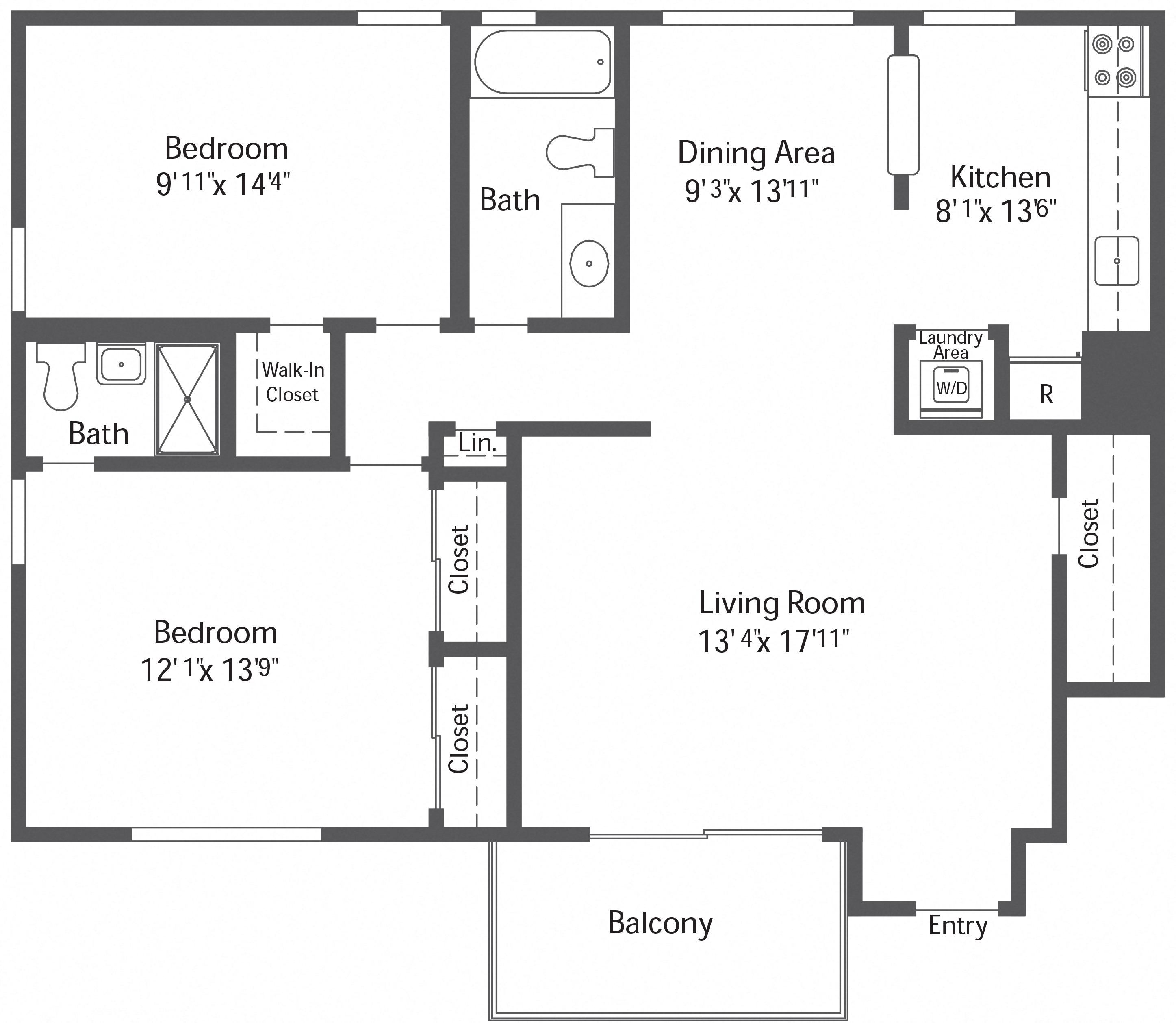 2BR 2BA (1040sf)