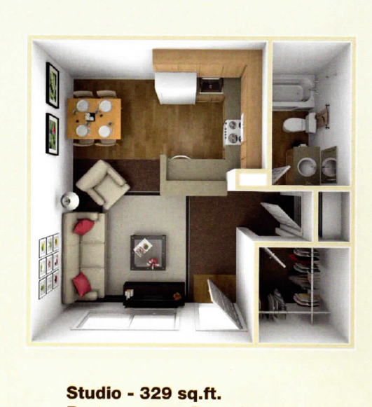 STUDIO Floor Plan at 215 Bayview Apartments, California