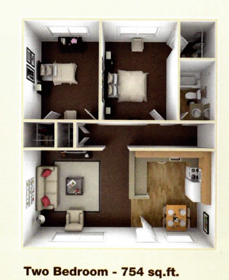 TWO BEDROOM Floor Plan at 215 Bayview Apartments, San Rafael, CA, 94901