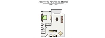 One bedroom floor plan l Muirwood Garden Apartments Martinez CA