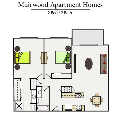 two bedroom floor plan l Muirwood Garden Apartments Martinez CA