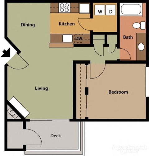 The Marina in Modesto 1 bedroom 1 bath floor plan