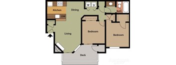The Marina in Modesto 2 bedroom 1 bath floor plan