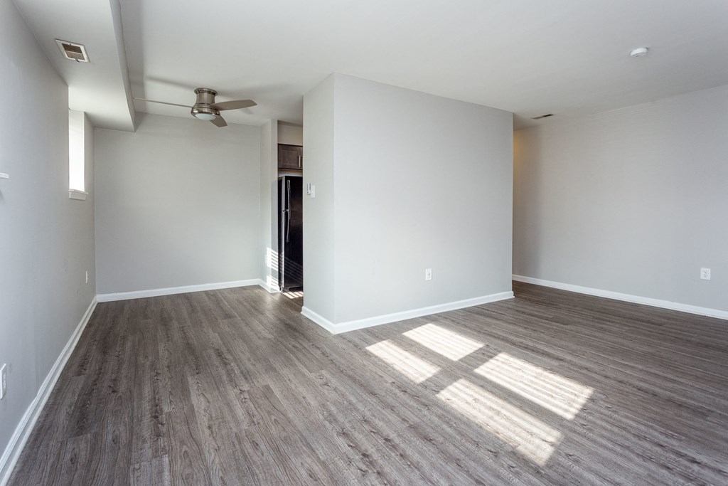 Living room with plank flooring