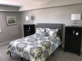 Master Bedroom with beige walls and carpeting