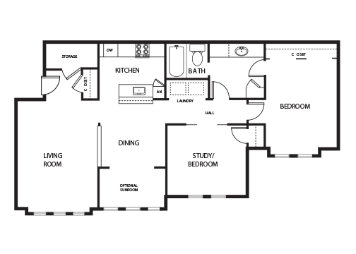 2 Bedroom | 1 Bath Floor Plan 3
