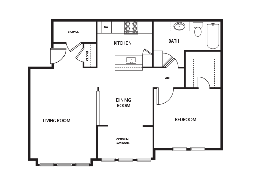 1 Bedroom | 1 Bath Floor Plan 2