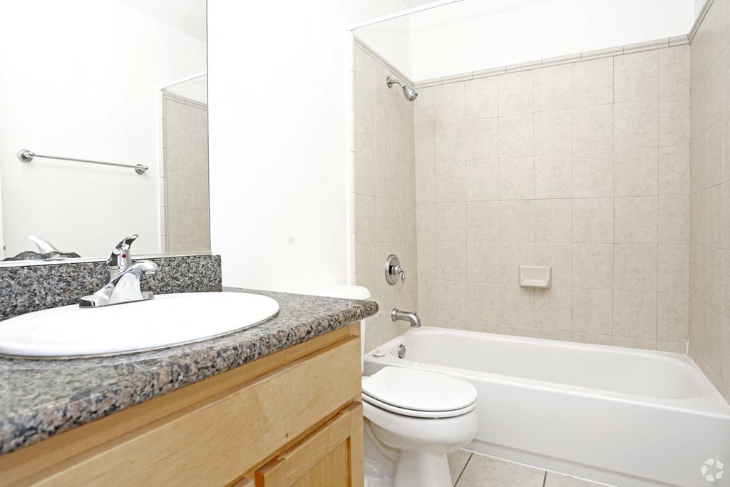 bathroom shower and vanity at PARKSIDE BRENTWOOD, Brentwood, CA