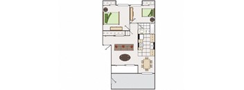 Two bedroom floor plan l Park Brentwood CA Apartments for rent
