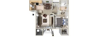 1x1Floor Plan for rent in Elk Grove Ca at  Siena Villas 
