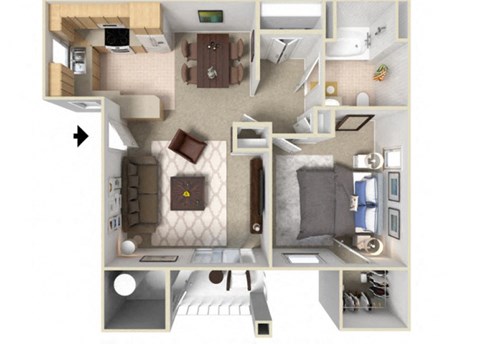 1x1Floor Plan for rent in Elk Grove Ca at  Siena Villas 