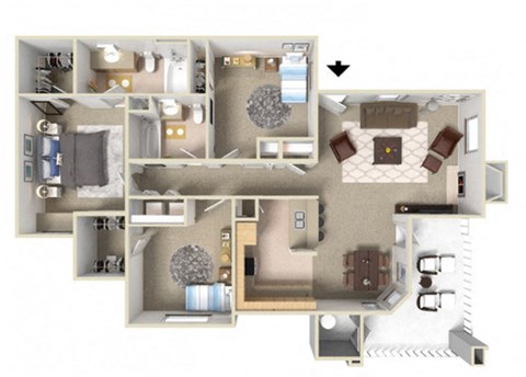 2 bedroom Floor Plan for rent in Elk Grove Ca at  Siena Villas 