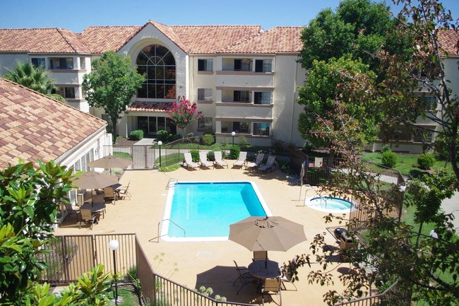 Ariel view of pool area and setting 