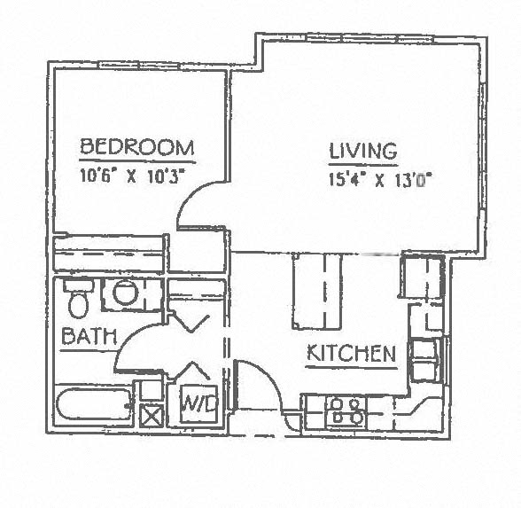One bedroom floor plan 627 square feet