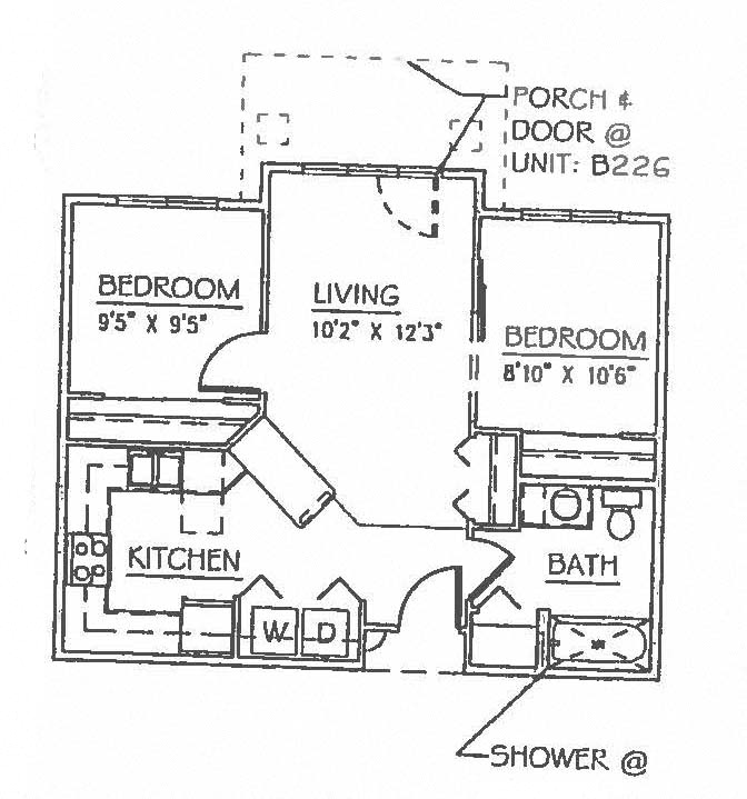Two bedroom floor plan 703 square feet