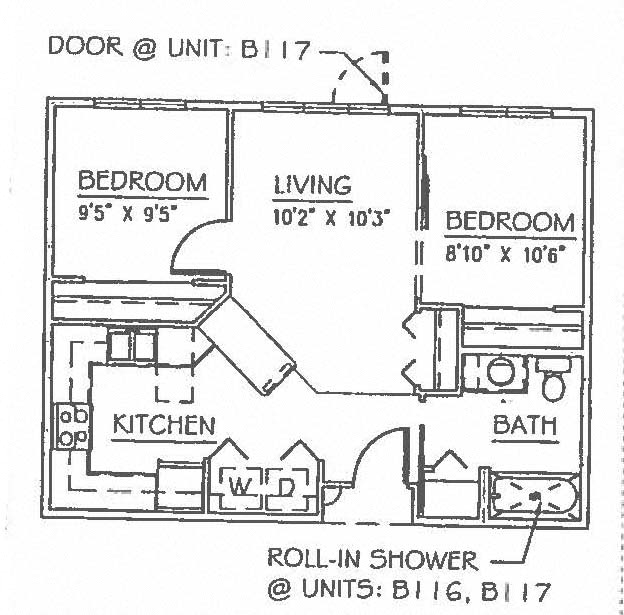 Two bedroom floor plan 680 square feet
