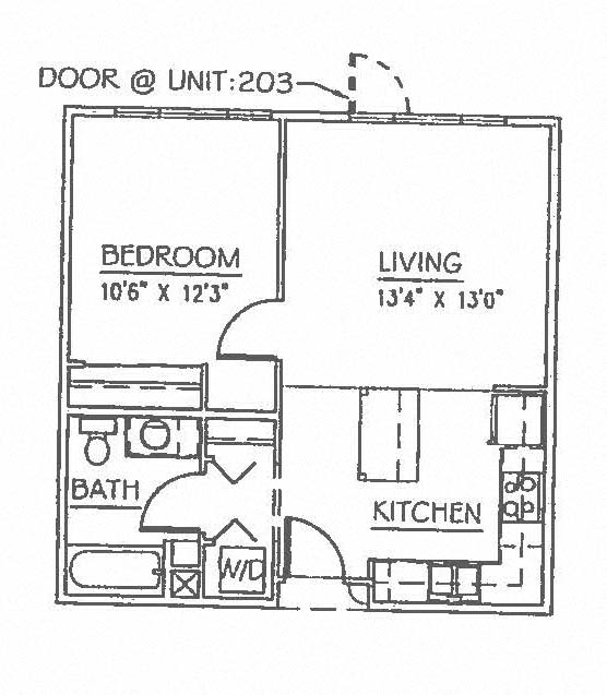 One bedroom floor plan 619 square feet