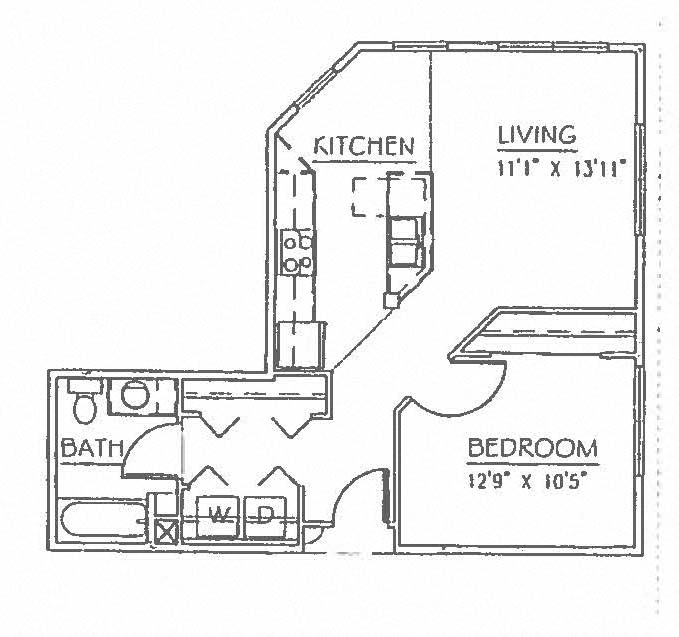 One bedroom floor plan 681 square feet