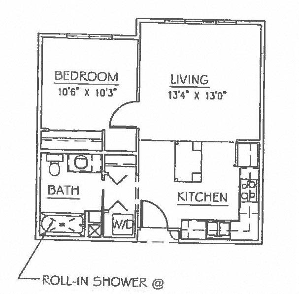 Two bedroom floor plan 598 square feet