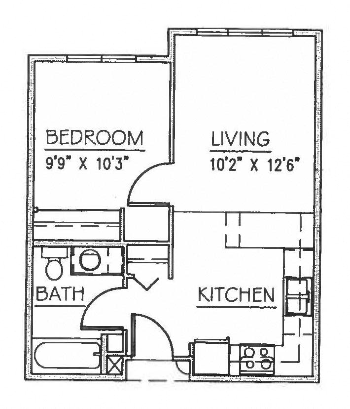 1x1 bedroom floor plan  l Blakely Echo Lake