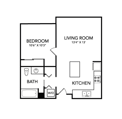 One bedroom floor plan  l Blakely Echo Lake