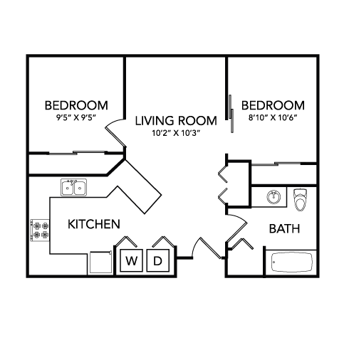 Two bedroom floor plan  l Blakely Echo Lake