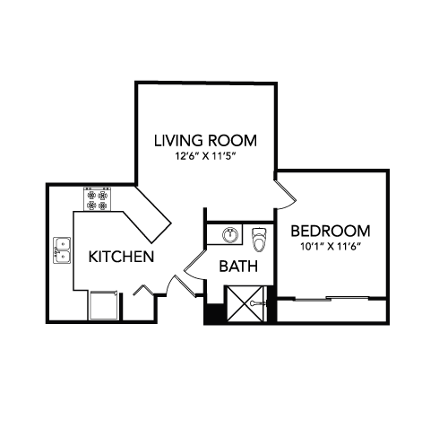 One bedroom floor plan  l Blakely Echo Lake
