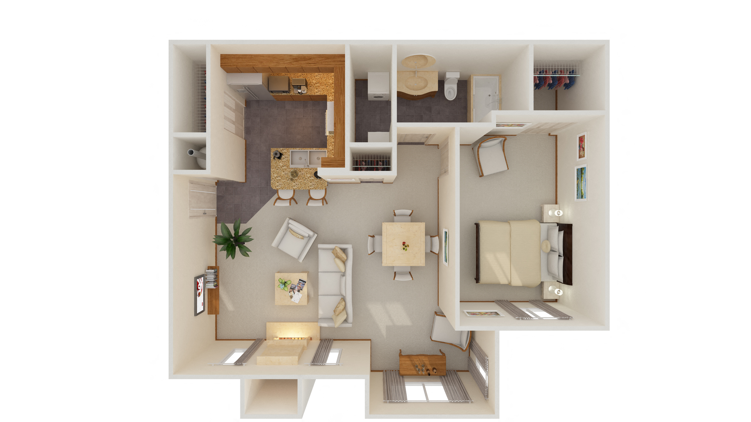 1 Bed 1 Bath Bumpout w/ Fireplace