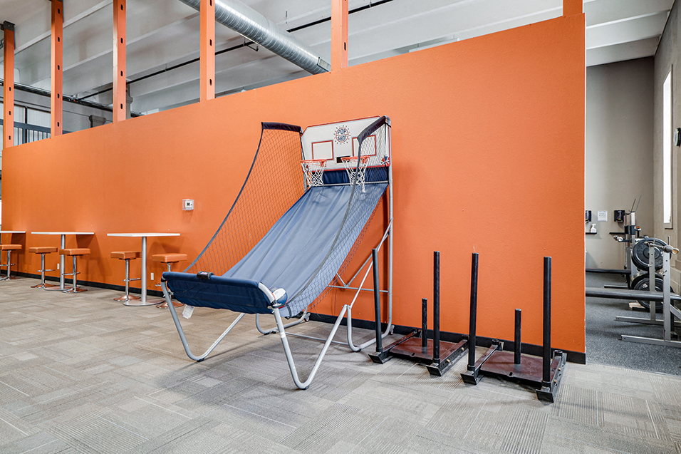 side-by-side basketball net with return slide and netting