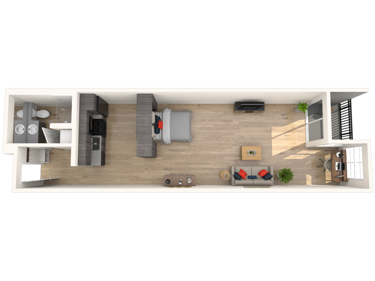 Flat - 0 Bedroom 1 Bath Floor Plan Layout - 711 Square Feet