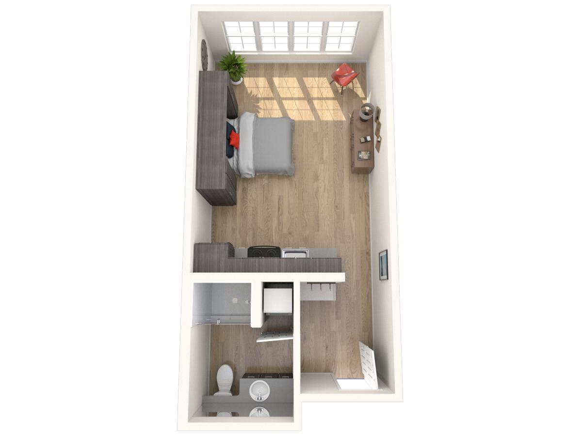 Studio - 0 Bedroom 1 Bath Floor Plan Layout - 452 Square Feet