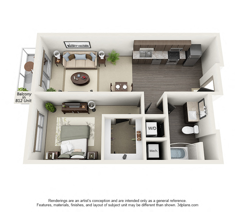 1600 VINE Los Angeles, CA One Bedroom Floor Plans 673 -  786 SF