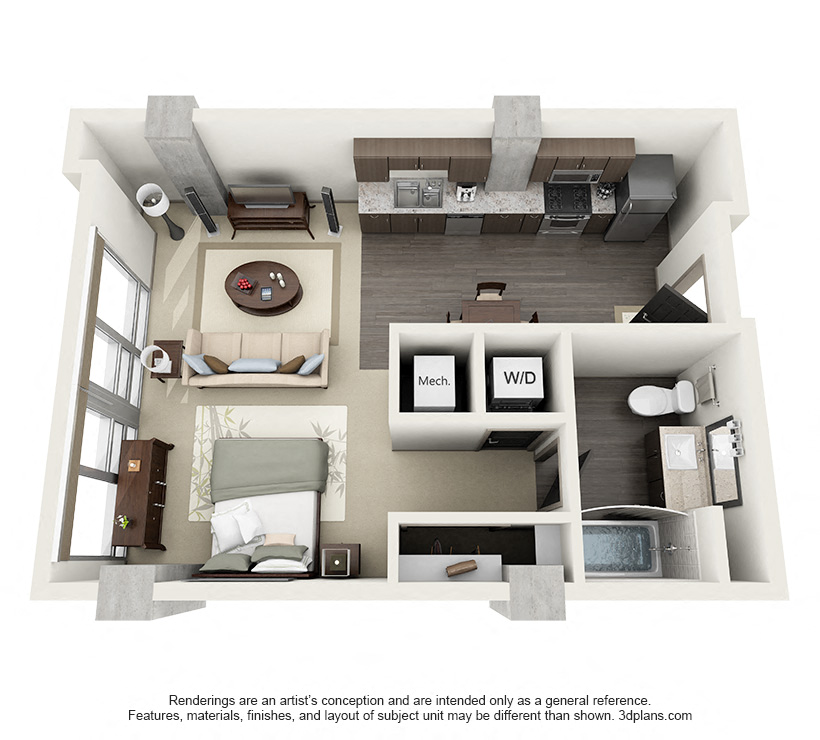 1600 VINE Los Angeles, CA Studio Floor Plans 691-907 SF