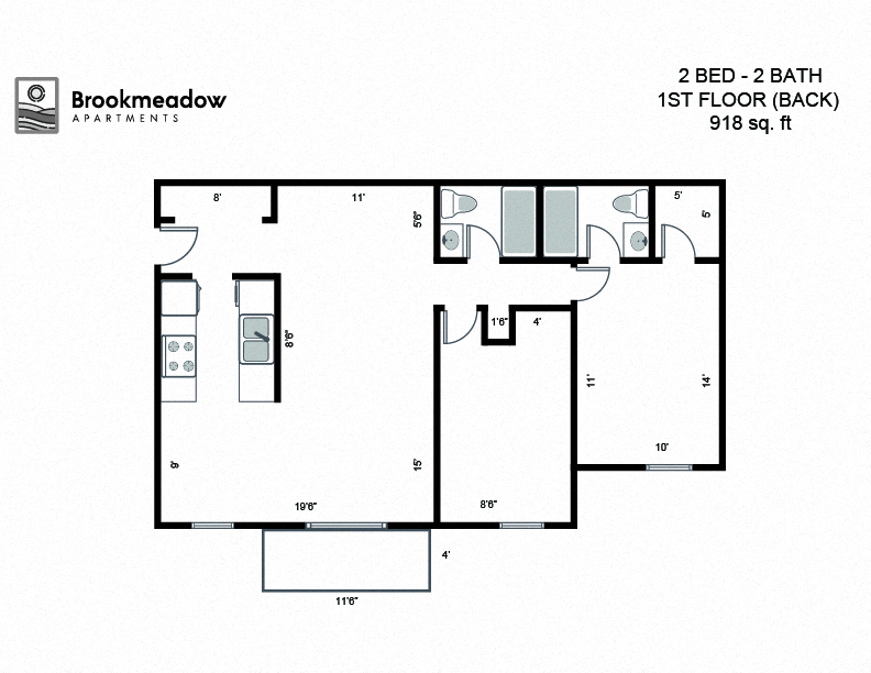 2 Bed, 2 Bath - 918 sq ft