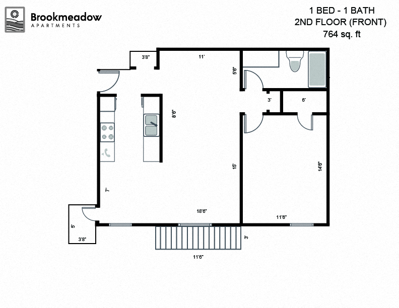 1 Bed, 1 Bath - 776 sq ft