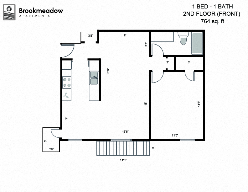 1 Bed, 1 Bath - 776 sq ft