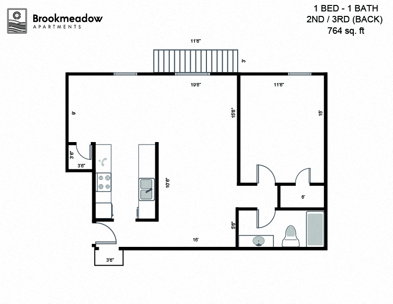 1 Bed, 1 Bath - 828 sq ft