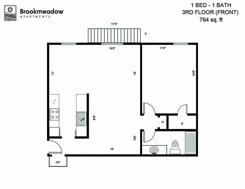 1 Bed, 1 Bath - 756 sq ft