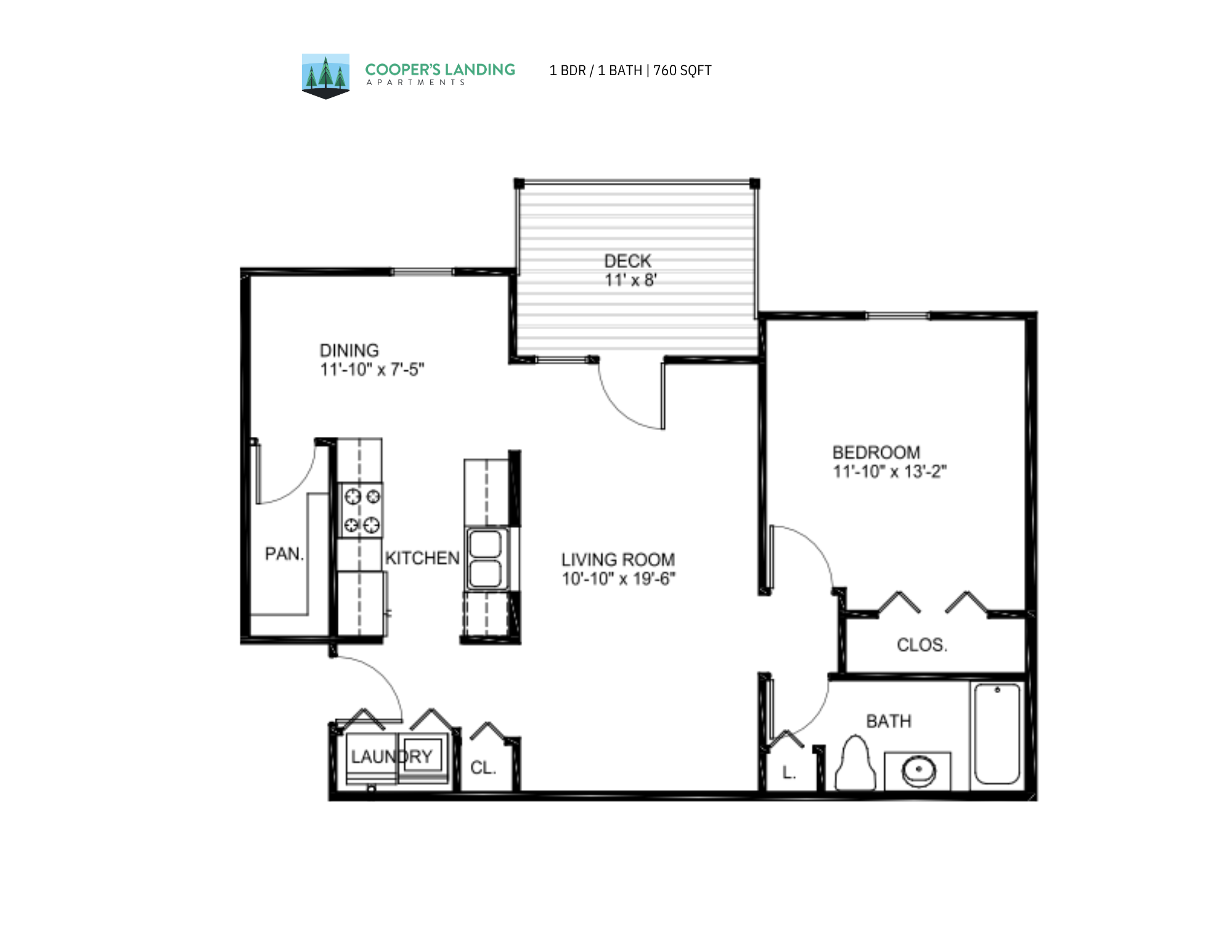 1 Bed, 1 Bath - 760 sq ft