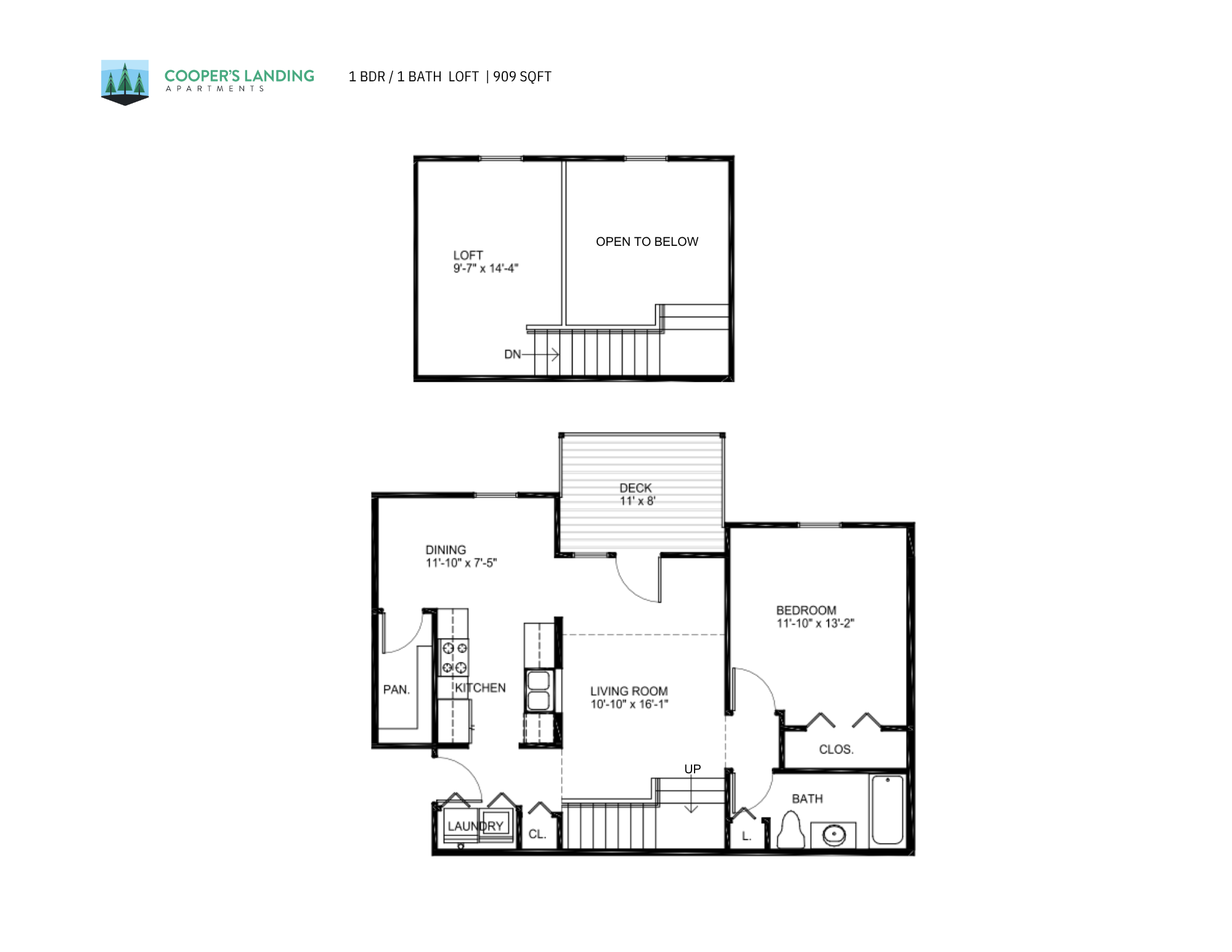 1 Bed, 1 Bath Loft - 909 sq ft