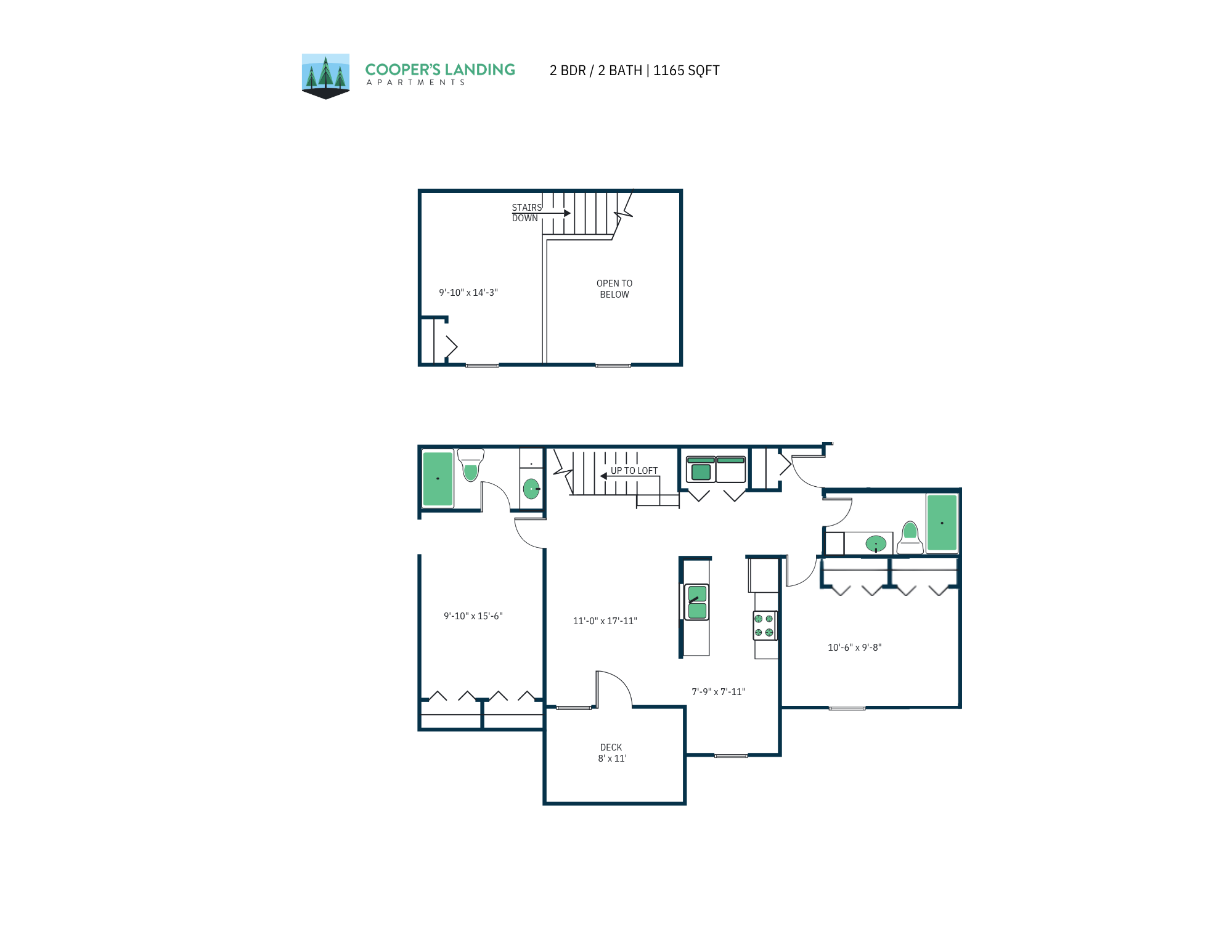 2 Bed, 2 Bath Loft - 1165 sq ft