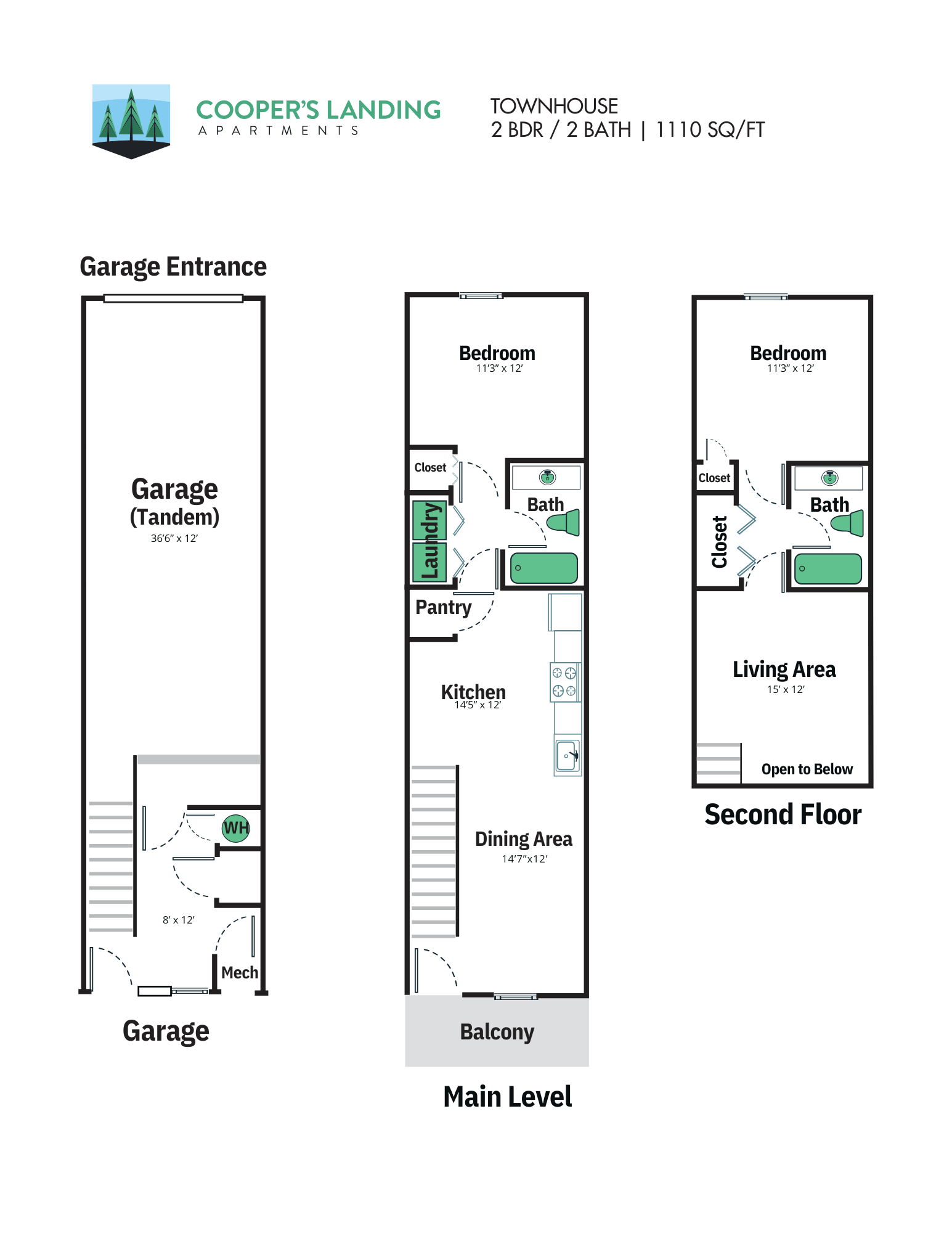 2 Bed, 2 Bath - 1,110 sqft