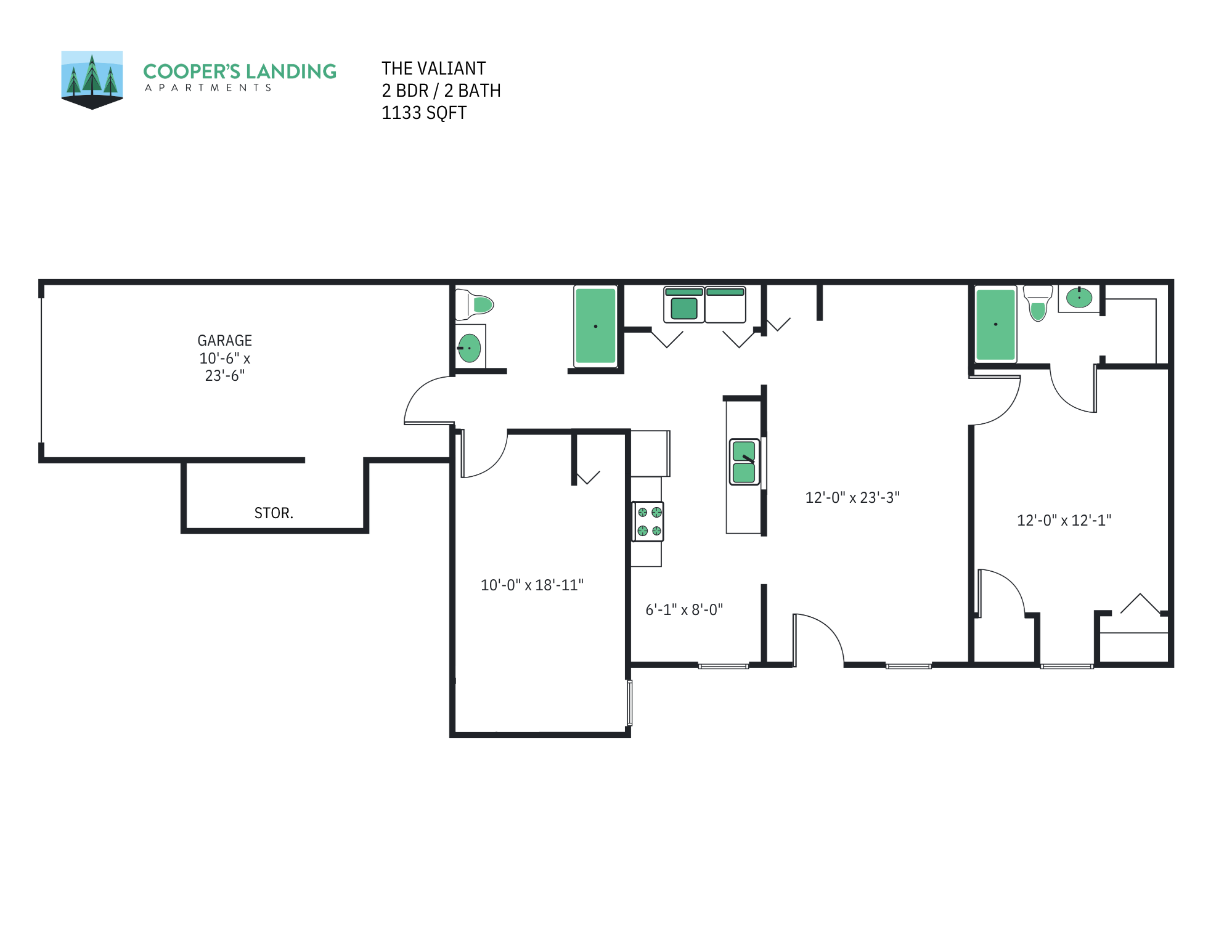 2 Bed, 2 Bath - 1133 sq ft