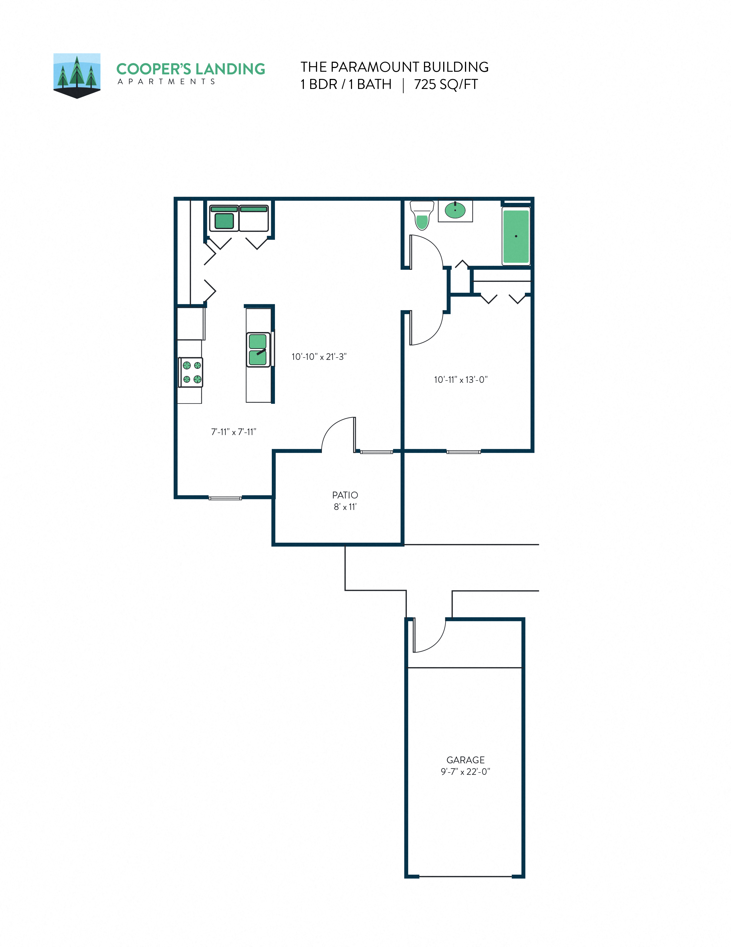 1 Bed, 1 Bath - 725 sq ft