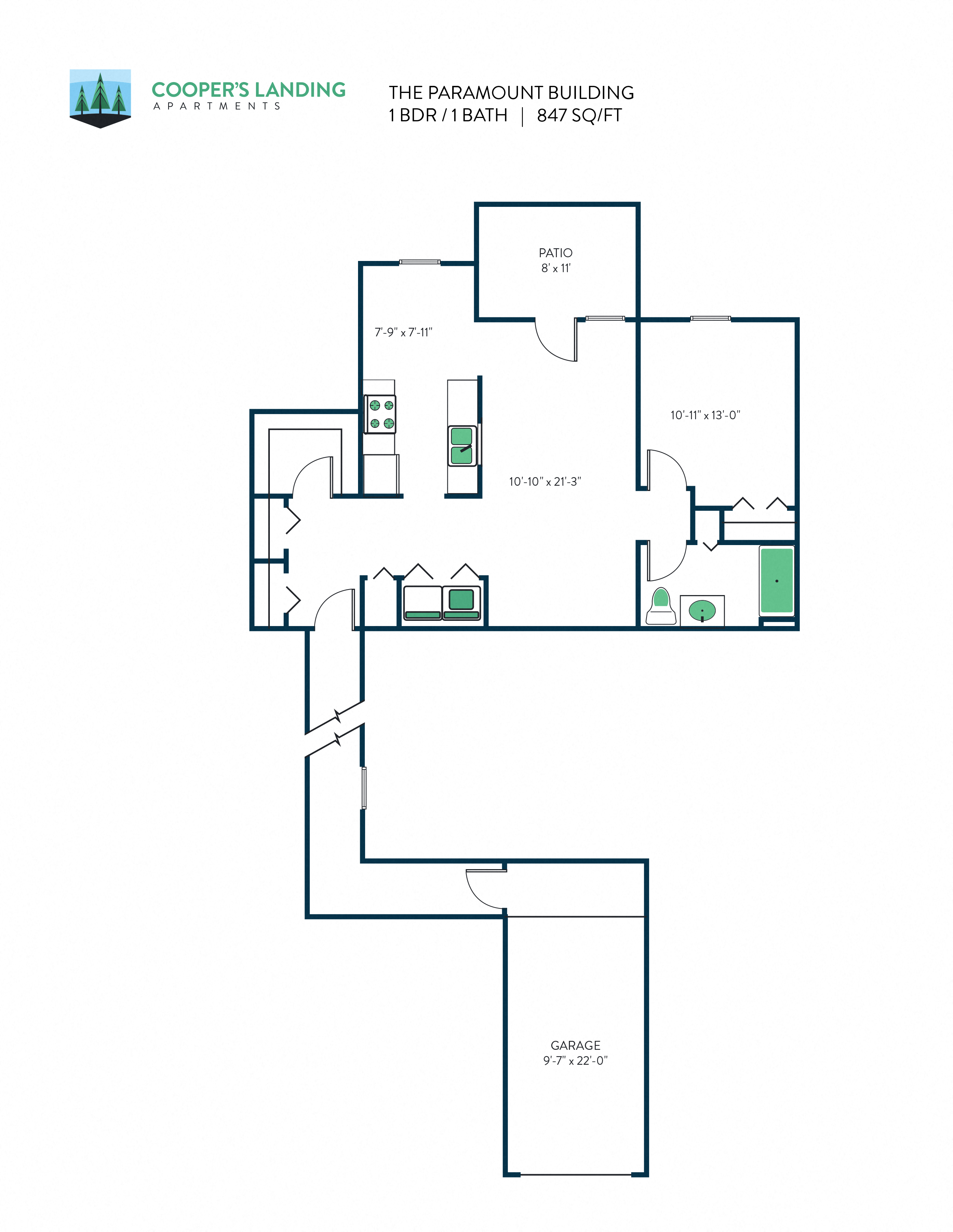 1 Bed, 1 Bath - 847 sq ft