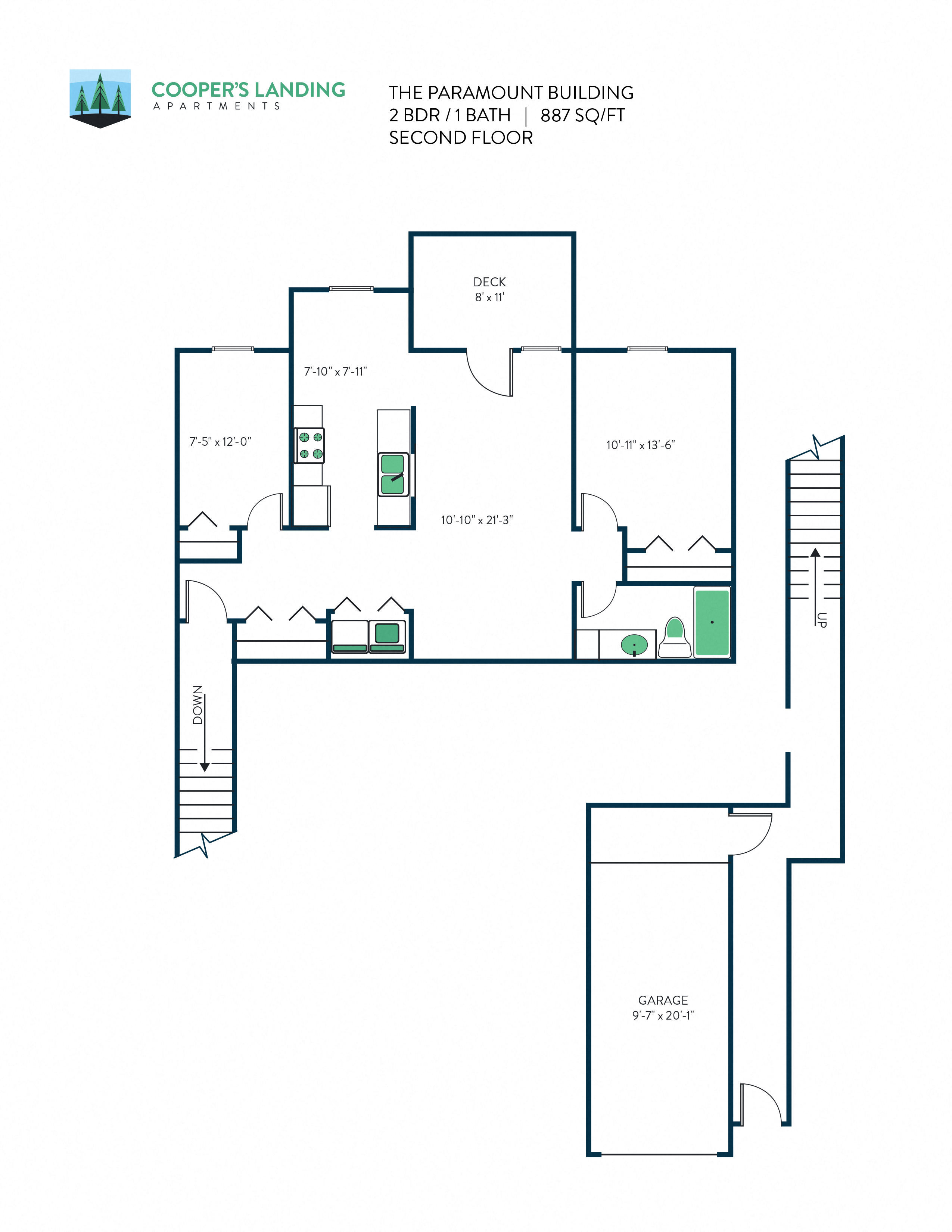 2 Bed, 1 Bath - 887 sq ft