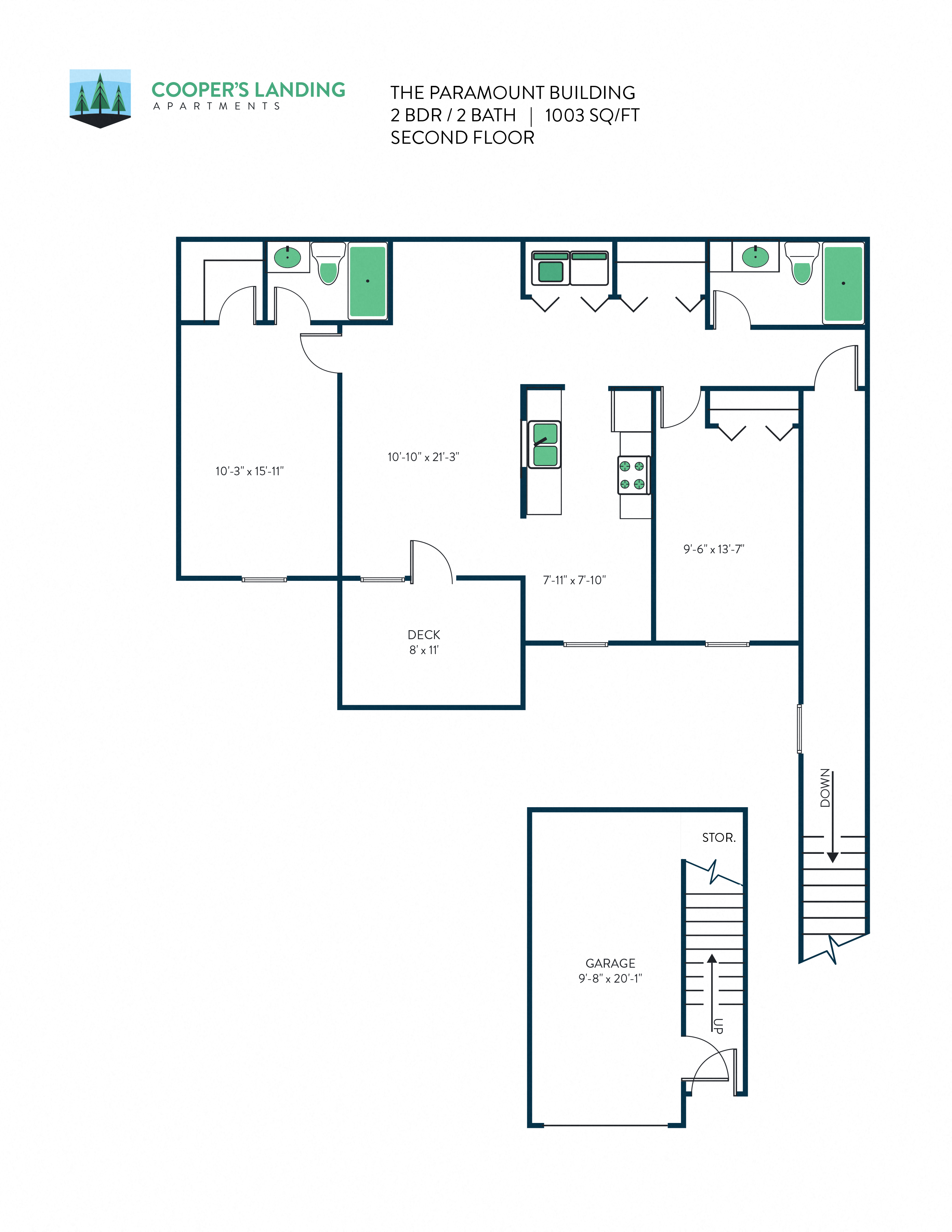 2 Bed, 2 Bath - 1003 sq ft