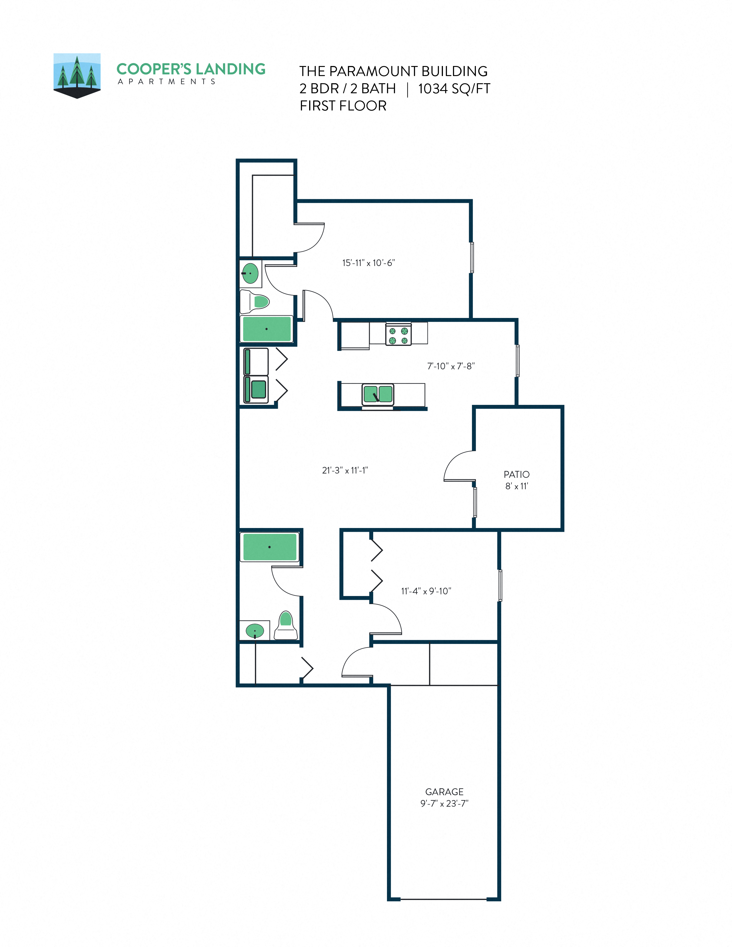2 Bed, 2 Bath - 1034 sq ft