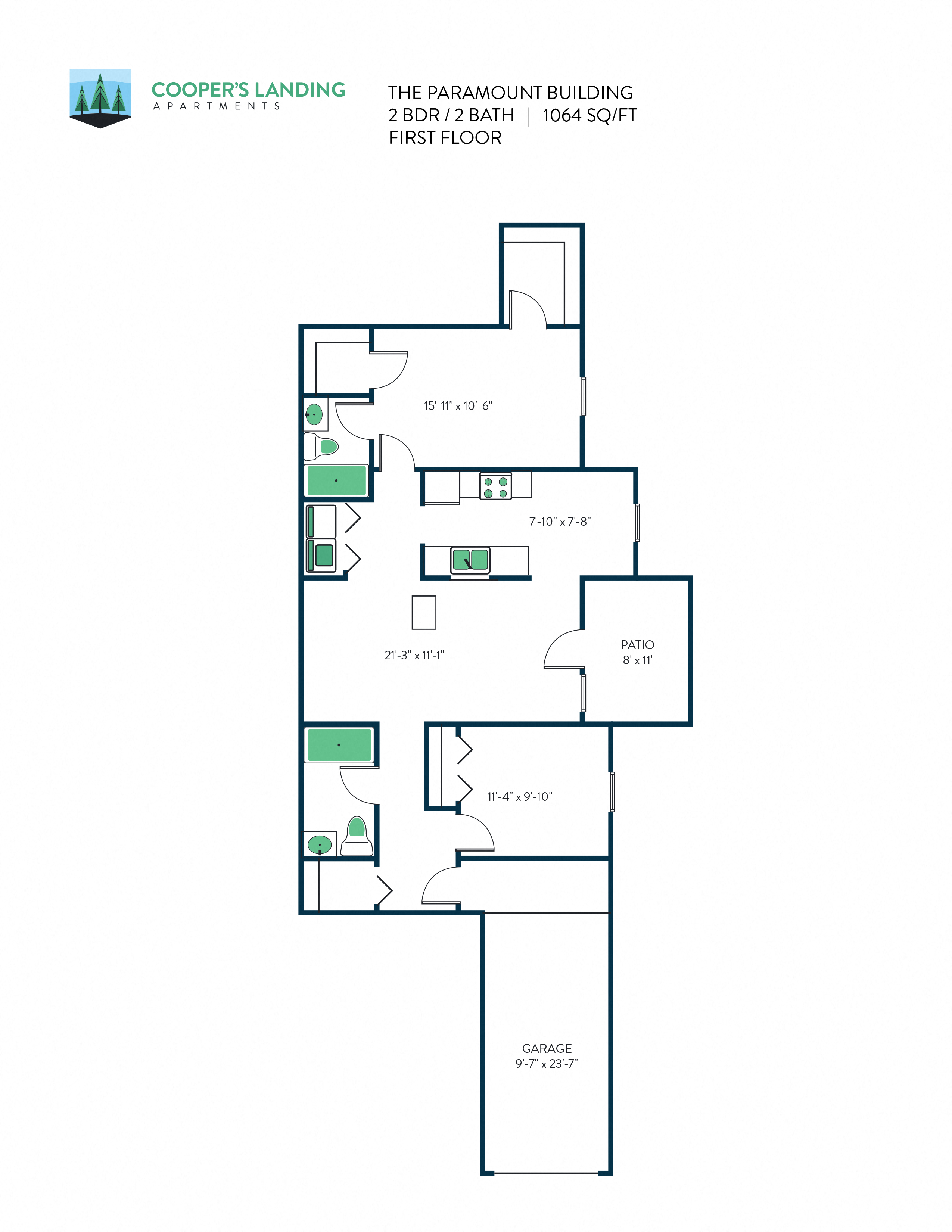 2 Bed, 2 Bath- 1064 sq ft